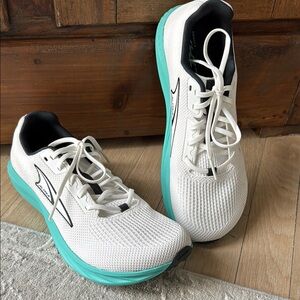 Altra White and Teal Running Shoes